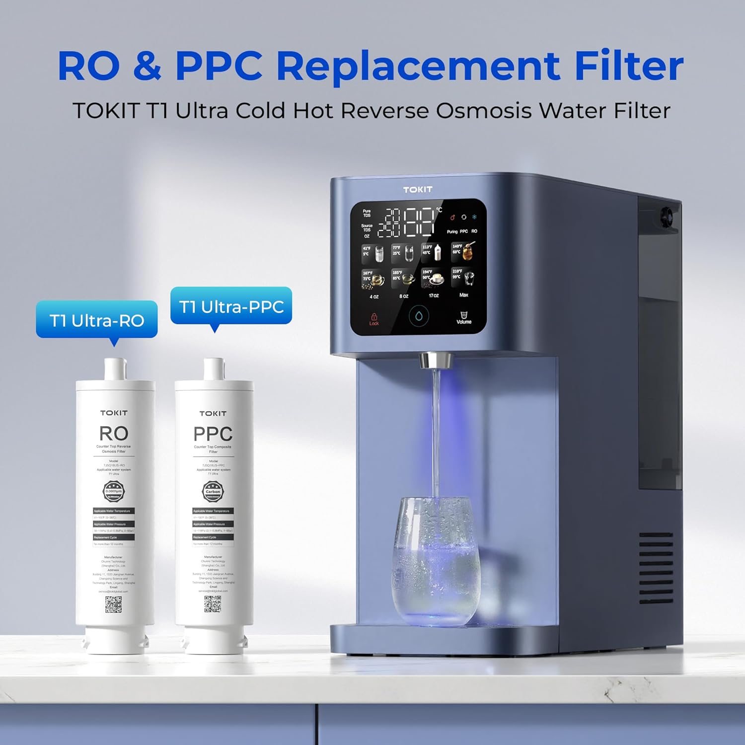 TOKIT PPC Replacement Filter for T1 Ultra, NSF/ANSI 58 Certified, Reduce TDS, Replacement for T1 Ultra Reverse Osmosis System Water Filter, 12-Month Lifetime