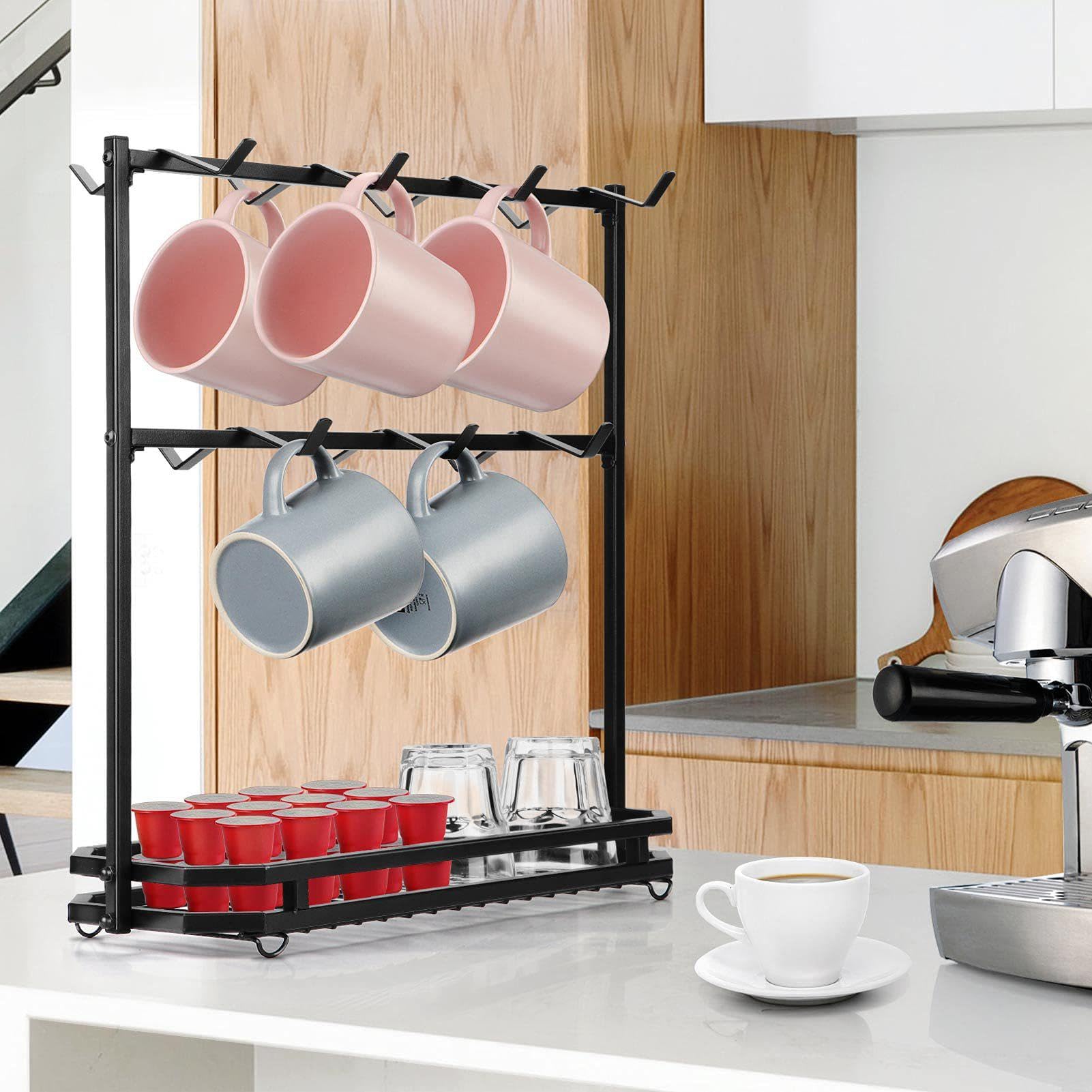 Supporto Per Tazze Organizzatore Per Bicchieri D'Acqua Con 14 Ganci | Supporto Organizzatore Per Tazze Da Tè Per Auto Armadio Parete Cucina Bancone Scrivania Barca Caffè Tavolo Da Pranzo