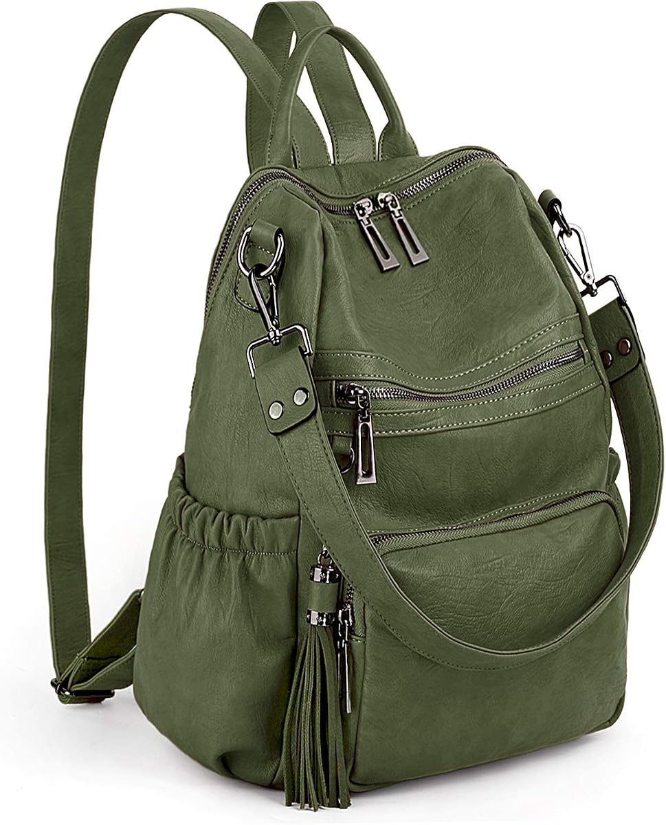 UTO Mochila para Mujer Monedero de Cuero Vegano Mochila de diseñador de Moda para Mujer Bolso de Hombro Convertible de Viaje con Borla