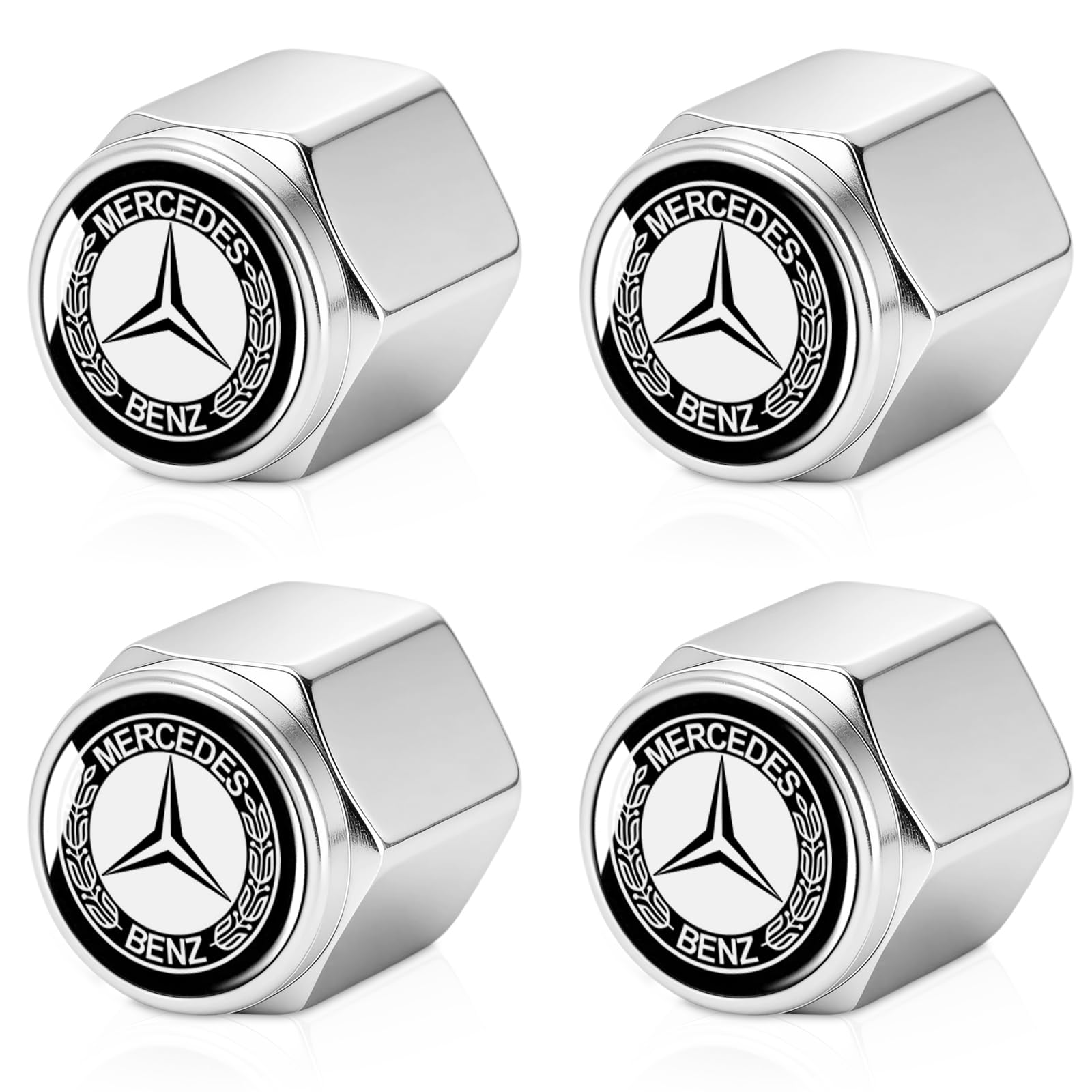 Tire Valve Stem Cap Cover Compatible for Mercedes Benz Series Belt O-Ring Seal tire Valve caps Silver 4 Pcs — view 2