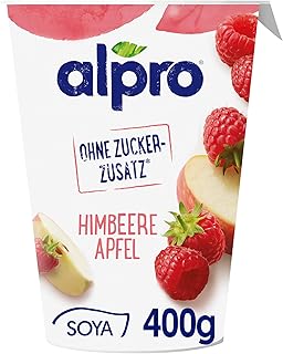 Alpro Soja-Joghurtalternative Himbeere-Apfel ohne Zuckerzusatz, 400g, gekühlt, vegan, Nutri-Score A