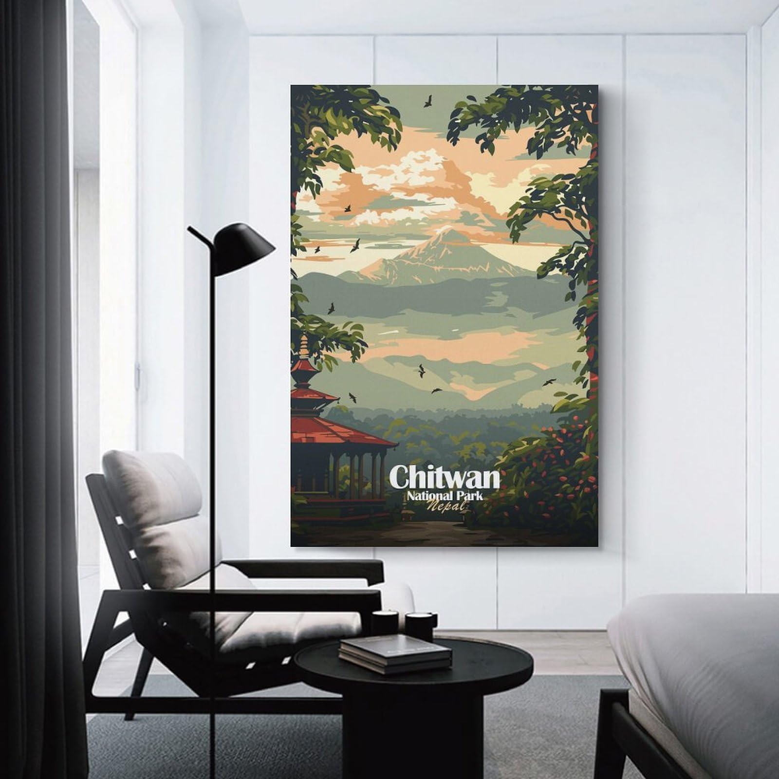Junmoney Chitwan National Park Nepal Illustration Wall Art Print 12x18inch(30x45cm), for Hallway, Entryway Or Landing, Wall Decor to Refresh Empty Corners, for Cosy Room Updates