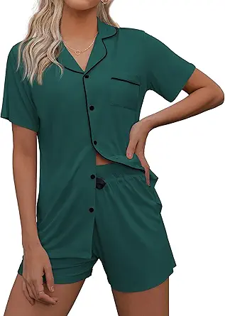Ekouaer Women Classic Button Down Soft Short Pajamas Set