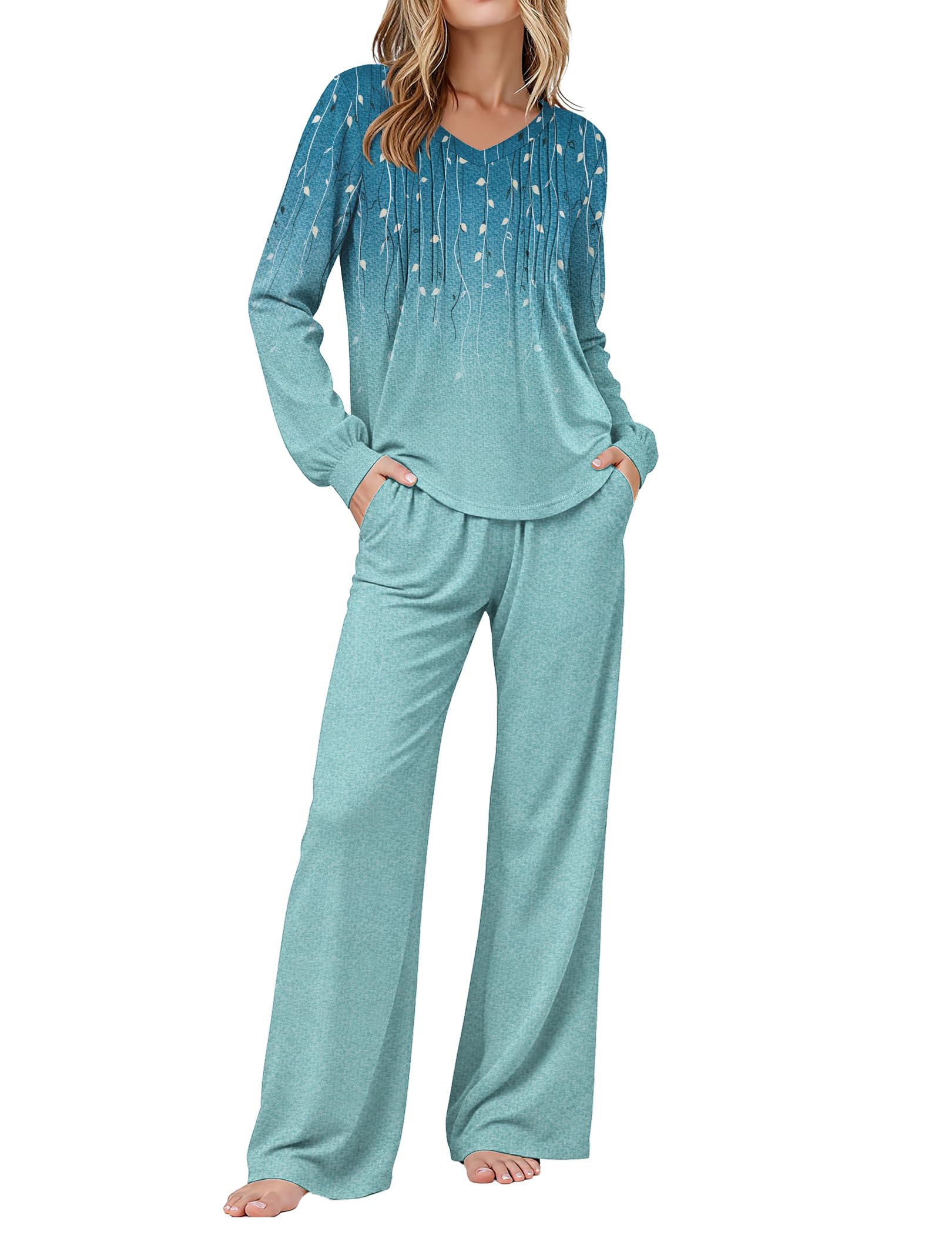 Ekouaer Womens Pajama Sets Long Sleeve Sleepwear 2 Piece Lounge Set Soft Pjs Nightwear
