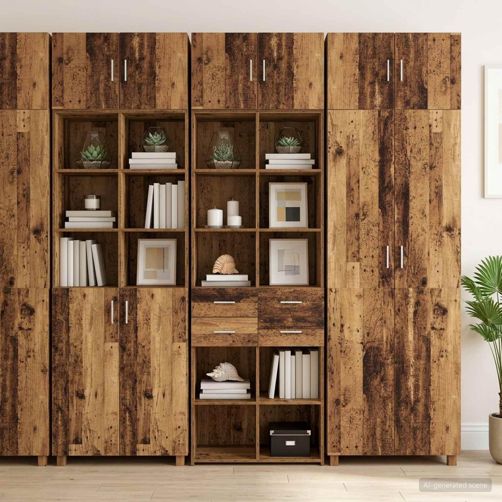 Lot de 2 armoires de rangement en bois vieilli 70 x 42,5 x