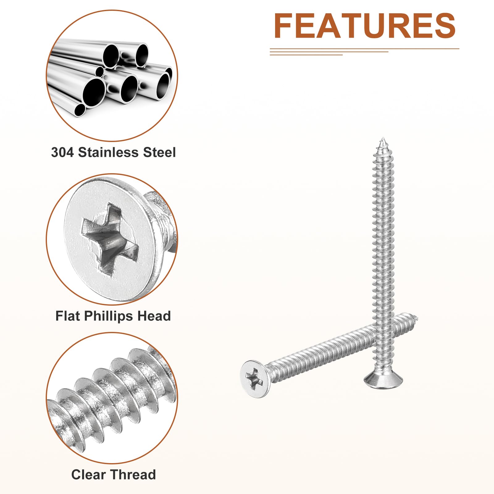 DTGN 20Pcs M6x70mm Flat Head Wood Screws, 304 Stainless Steel Phillips Self Tapping Screws - Good for Woodworking Furniture - Silver - Image 4