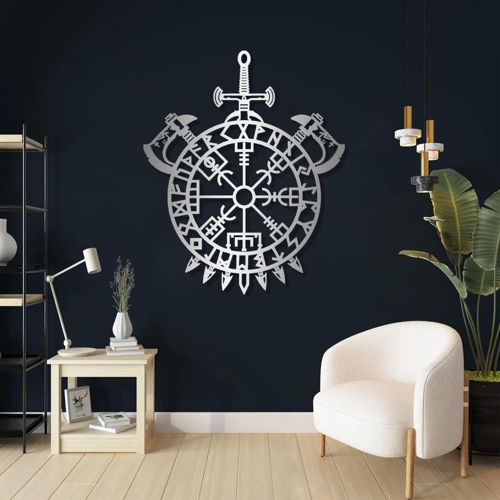 Drago e bussola Vegvisir - Decorazione da parete in metallo, stile moderno