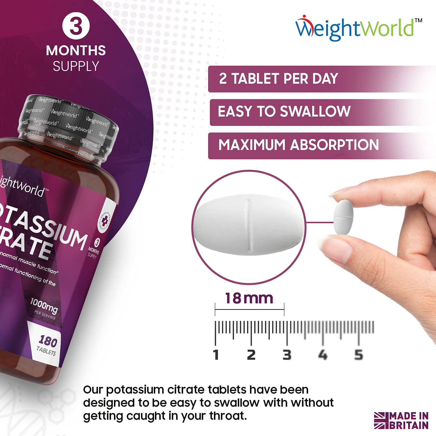 Potassium Citrate 1000mg 180 Vegan Tablets (3 Month Supply) Natural