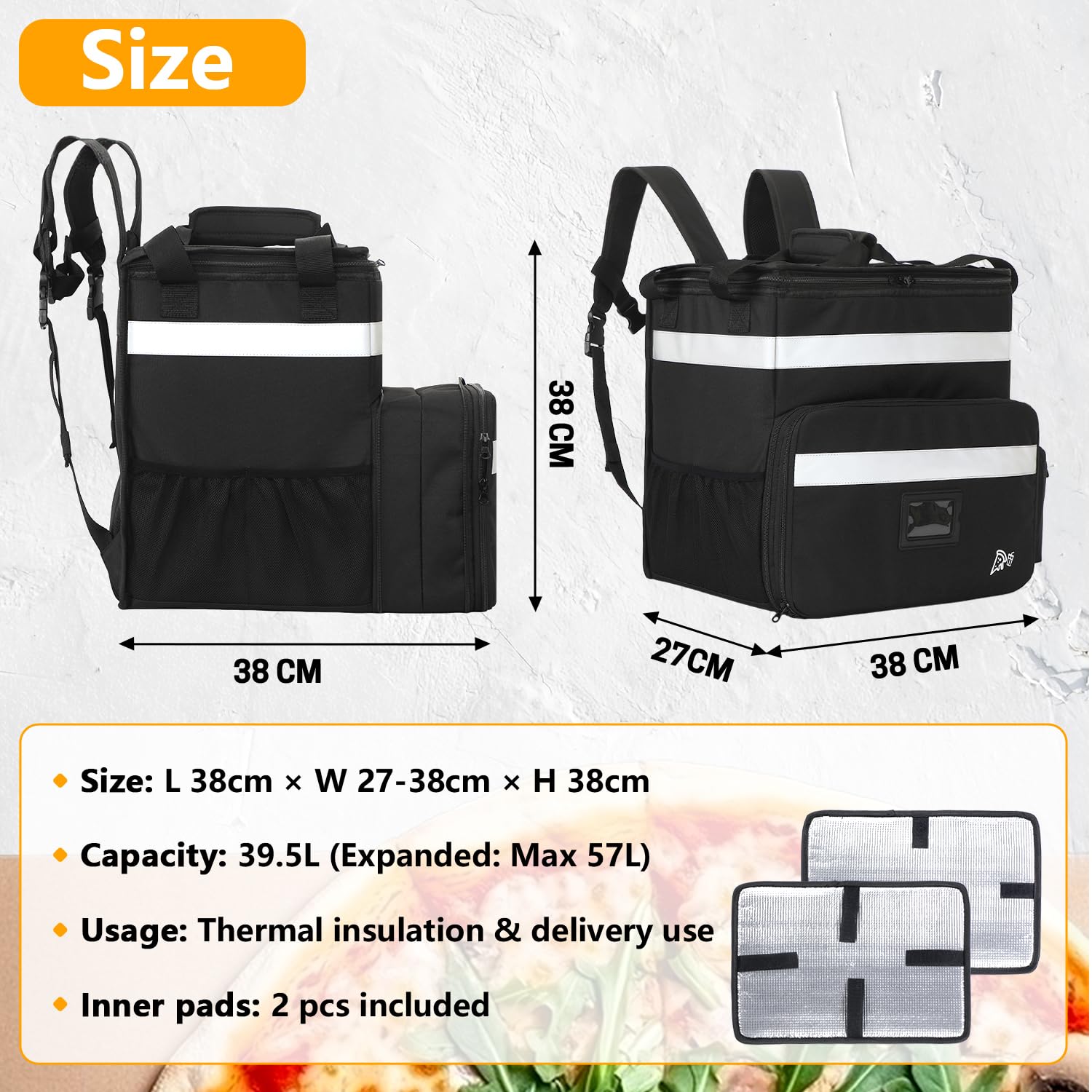 Borsa per la consegna del cibo, borsa termica termica in PVC con strisce riflettenti, trasportatore termico espandibile per cibo da asporto, cibo caldo e freddo, ristorante, Uber Eats Bag