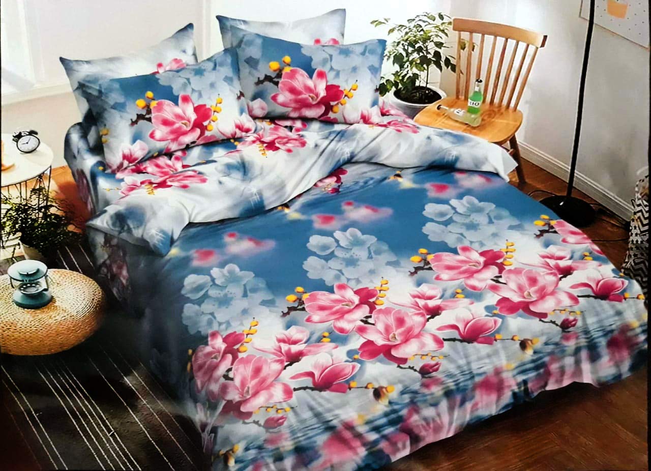 Snyter Cotton Double Bedsheet with 2 Pillow Covers (Blue)