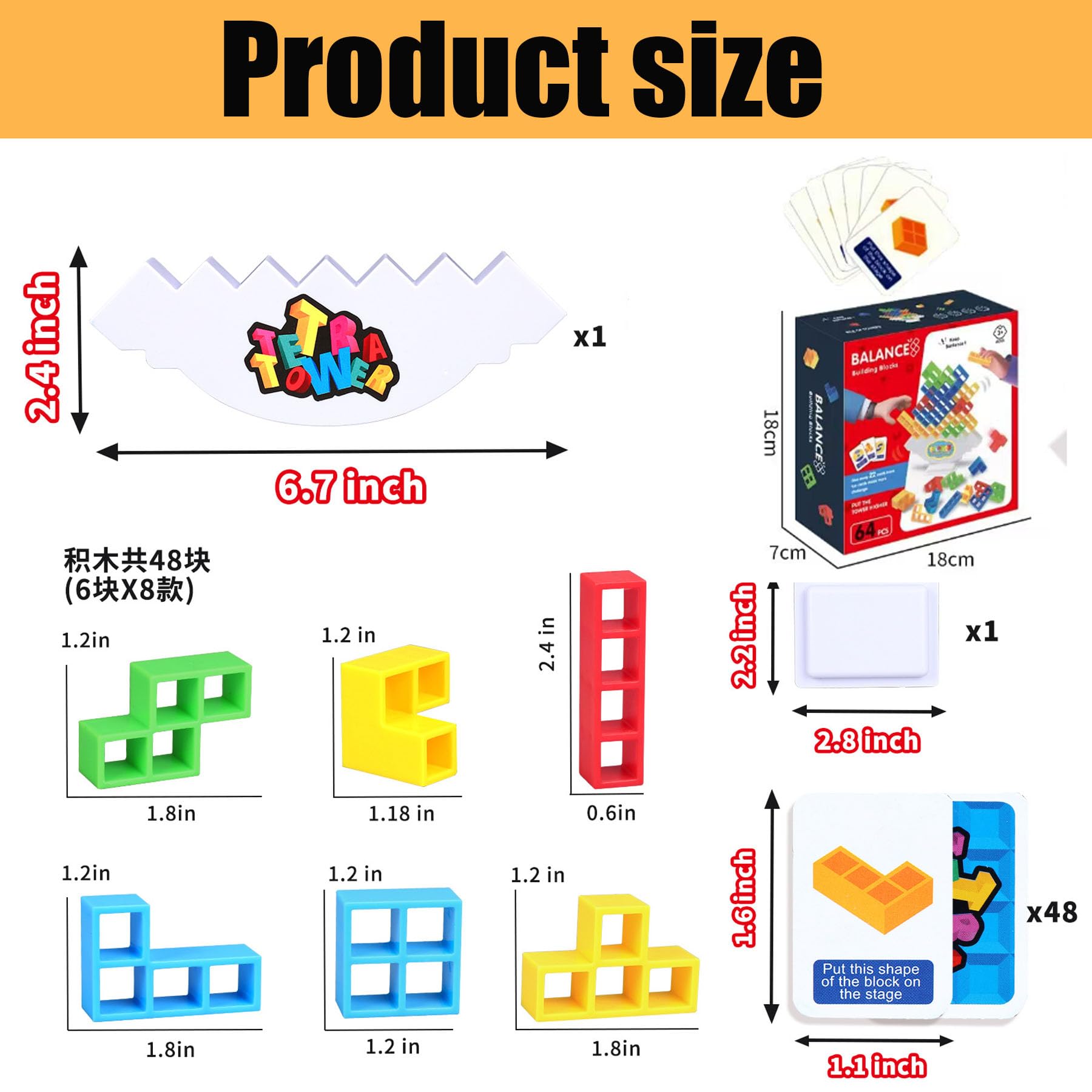 BAIYSFFG 64 PCS Balance and Play Tetra Tower Stacking Blocks Game, Fun and Educational Entertainment for Kids, Board Games for Family, Parties, Travel Building Blocks - Image 2