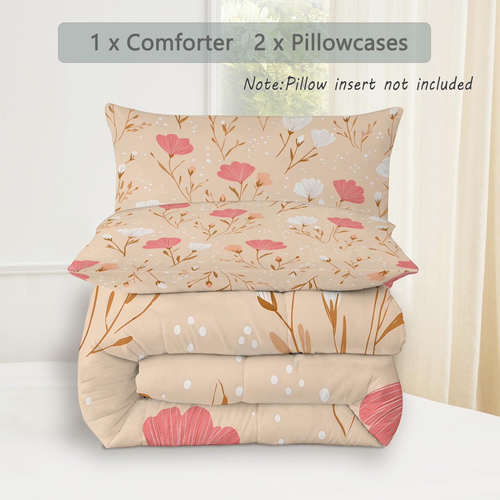 CozyRest Edredon Relleno nordico Cama Infantil Algodón - Floral Acuarela Cama 105 - Bebe rellena Juego de Manta 200x200 cm con Almohada 50 x 75 cm por niños e niñas