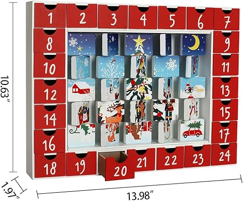 Miniatura 2 de Calendario de Adviento de madera de Navidad con 24 cajones, cuenta regresiva reutilizable para calendario de Adviento de Navidad para llenar
