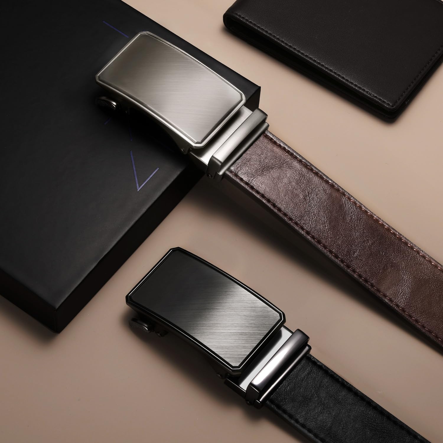 Zitahli Belt Men 2 Pack - Slide Leather Ratchet Belt Adjustable for Mens Gifts 1 3/8-Cut for Perfect Fit,Men's Accessories - Image 4