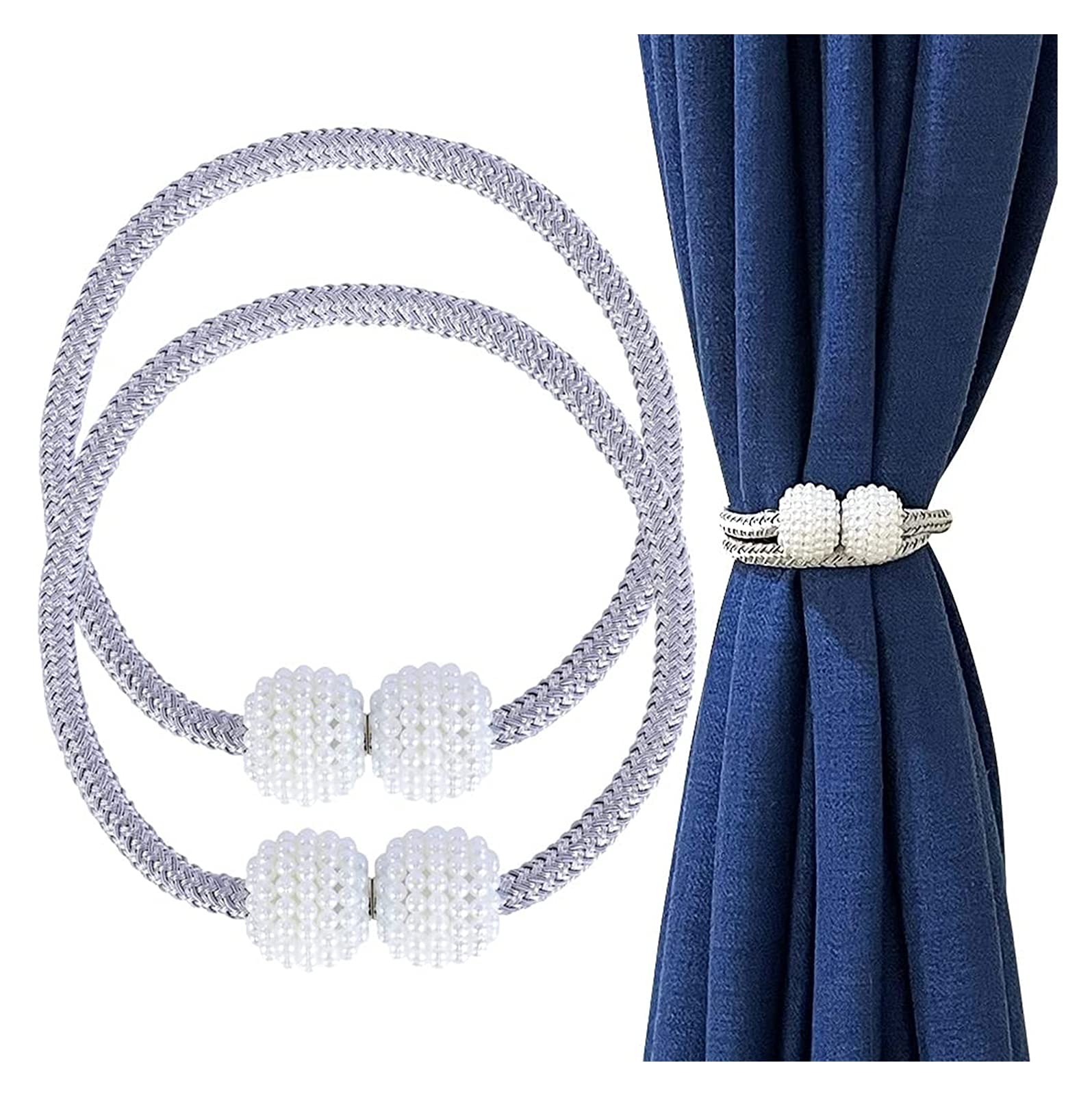 Vorhang-Raffhalter, 2 Stück Magnetische Vorhang-Raffhalter Gardinen-Clips Seil-Halterungen (Grau) (Color : Grey) (Grey)