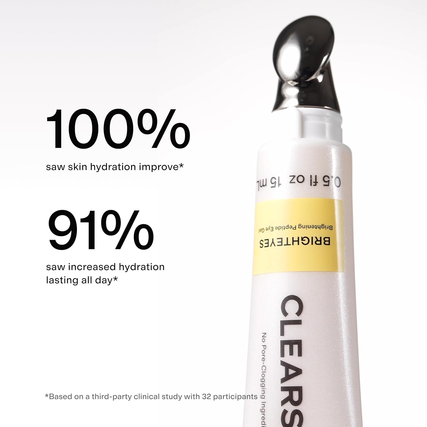CLEARSTEM BRIGHTEYES Peptide Eye Gel - Anti Aging Eye Cream for Crow's Feet, Puffiness, Dark Circles - Peptides, Plant Stem Cells & Caffeine - Cooling Alloy-Tip Applicator - 0.5 Fl Oz