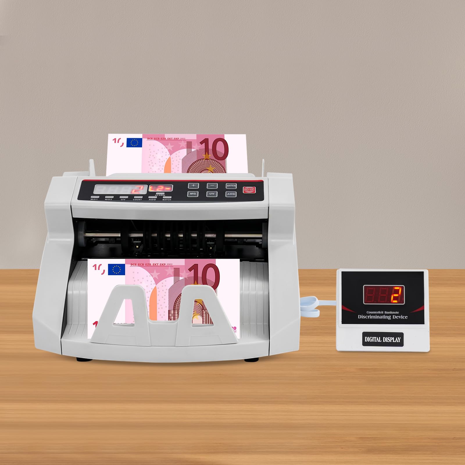 Geldzählmaschine und Falschgeld Detektor, Banknotenzähler | Geldzählmaschine mit Doppel-Led Display, für Aller Währungen, 30 x 24.5 x 17cm