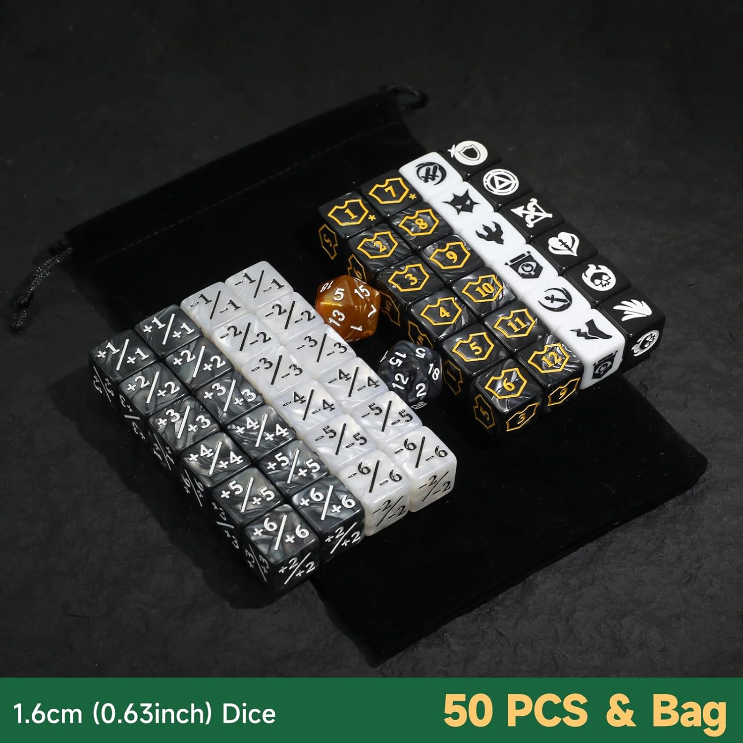 50 Pieces Abilities Keywords Counter Dice MTG Dice Plus 1 Counters Bulk Creature Stats Buff Tokens Dice Set, Compatible with MTG, TCG, Magic Card Games Accessories