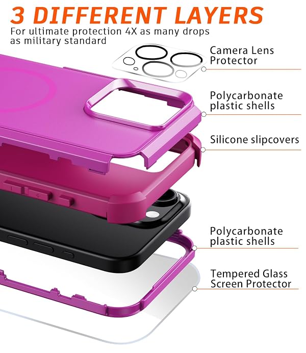 Diverbox for iPhone 15 pro case - [Compatible with MagSafe] [with Screen Protector ] [Shockproof] [Dropproof] Heavy Duty Protection Phone Case for iPhone 15 pro (Rose) by Diverbox - Image 6