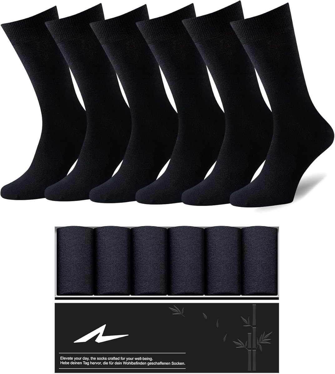 Mens Dress Socks, 6 Pairs Soft Breathable Bamboo Rayon, Classic Mid Calf Socks for Men with Box,Valentines Day
