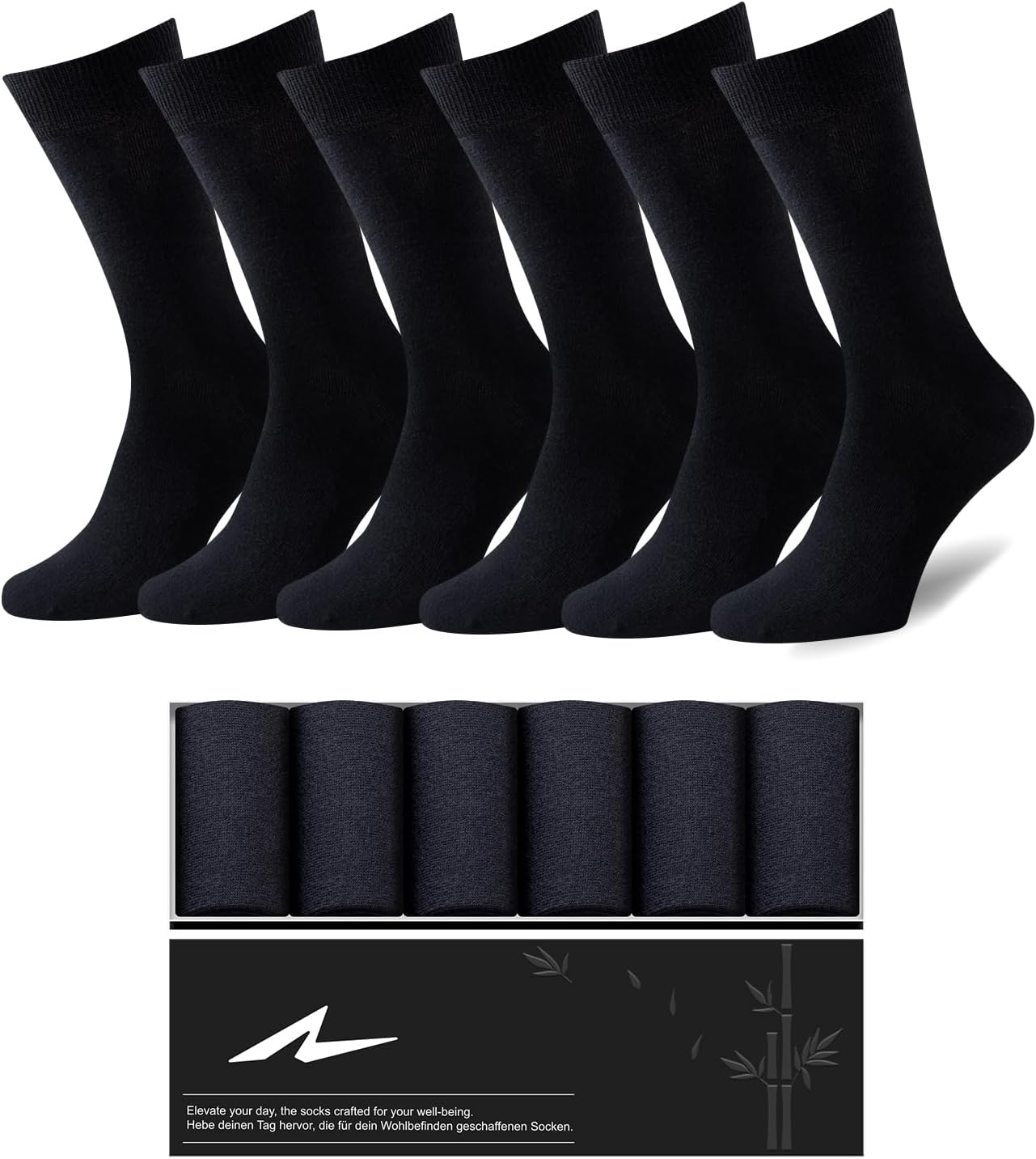 Niorasen Mens Dress Socks, 6 Pairs Soft Breathable Bamboo Rayon, Classic Mid Calf Socks for Men with Box,Valentines Day