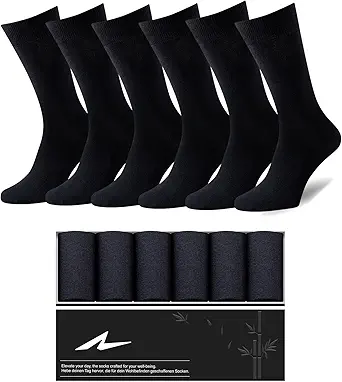 Mens Dress Socks, 6 Pairs Soft Breathable Bamboo Rayon, Classic Mid Calf Socks for Men with Box,Valentines Day
