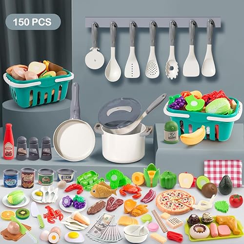 Miniatura 2 de JokerKing Juego de cocina de 150 piezas, accesorios de cocina para niños pequeños, alimentos, manta de picnic, frutas, verduras, paquete de 2 cestas
