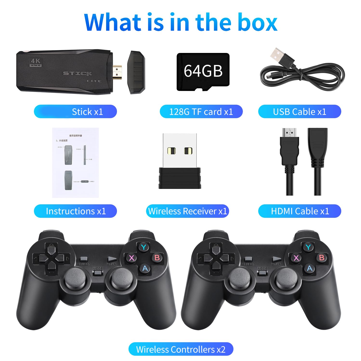 Retro Konsole Spielkonsole Game Stick, 20040+ Spielen Videospielkonsole mit 2 Gamepads, Retro Konsole Plug and Play Game Stick TV 4K HDMI, Spiele Geschenk für Kinder Jungen und Erwachsene