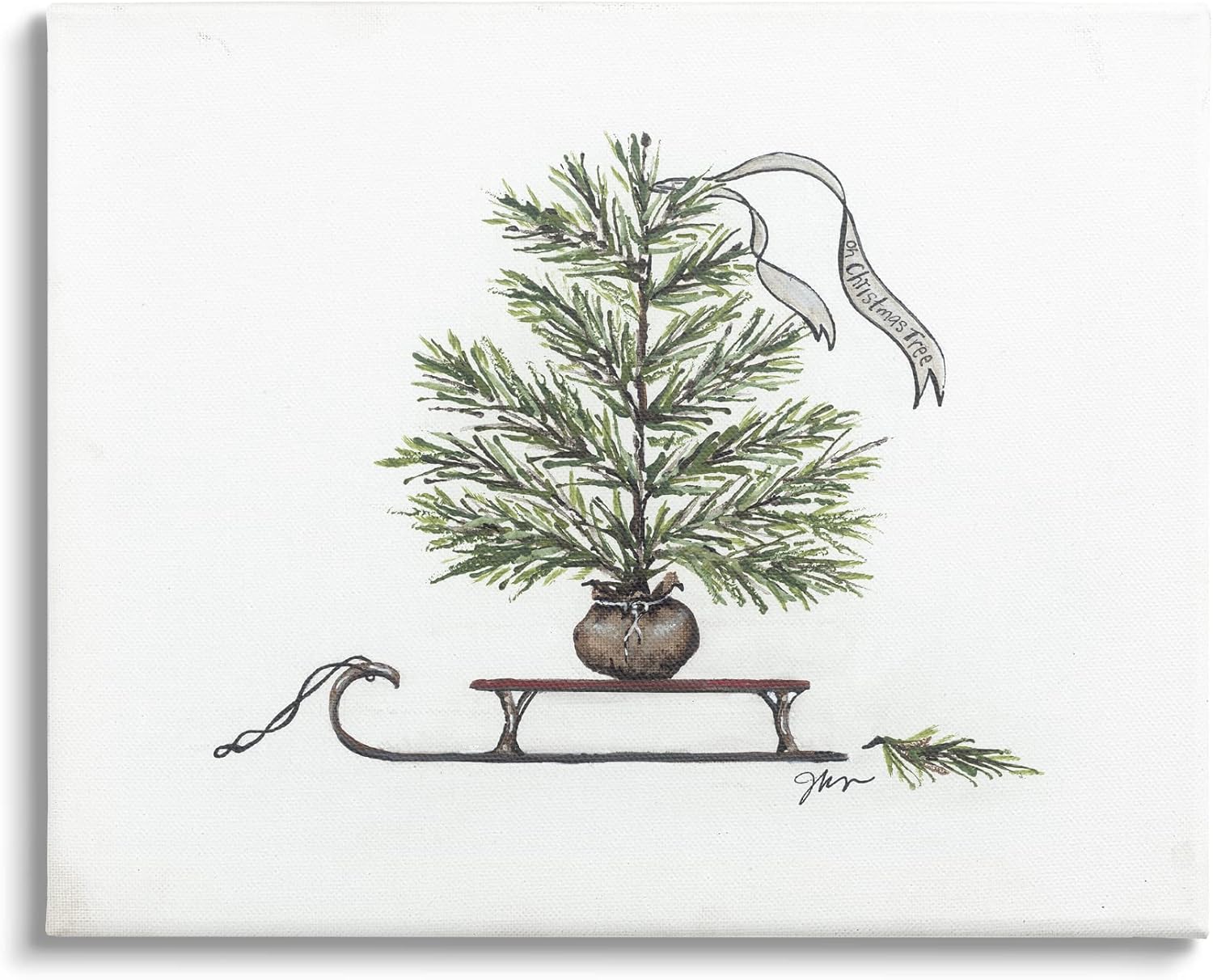 Stupell Industries Endearing Christmas Fir Tree Sleigh Festive Ribbon, Design by Julie Norkus