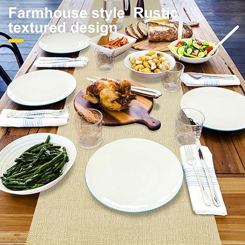 Miniatura 2 de Camino de mesa lavable, tapete grueso de granja, rústico para cocina, dormitorio, sala de estar, interior y exterior (48 pulgadas, beige)