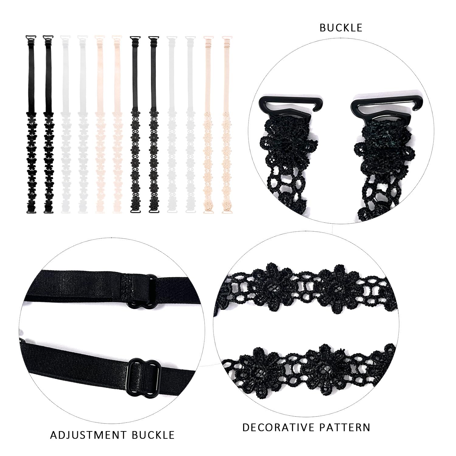 6 Paires De Bretelles en Dentelle, Bretelles De sous-Vêtements, Bretelles Élastiques Antidérapantes, Bretelles À Fleurs Exquises, Bretelles De Remplacement, Accessoires De Soutien-Gorge