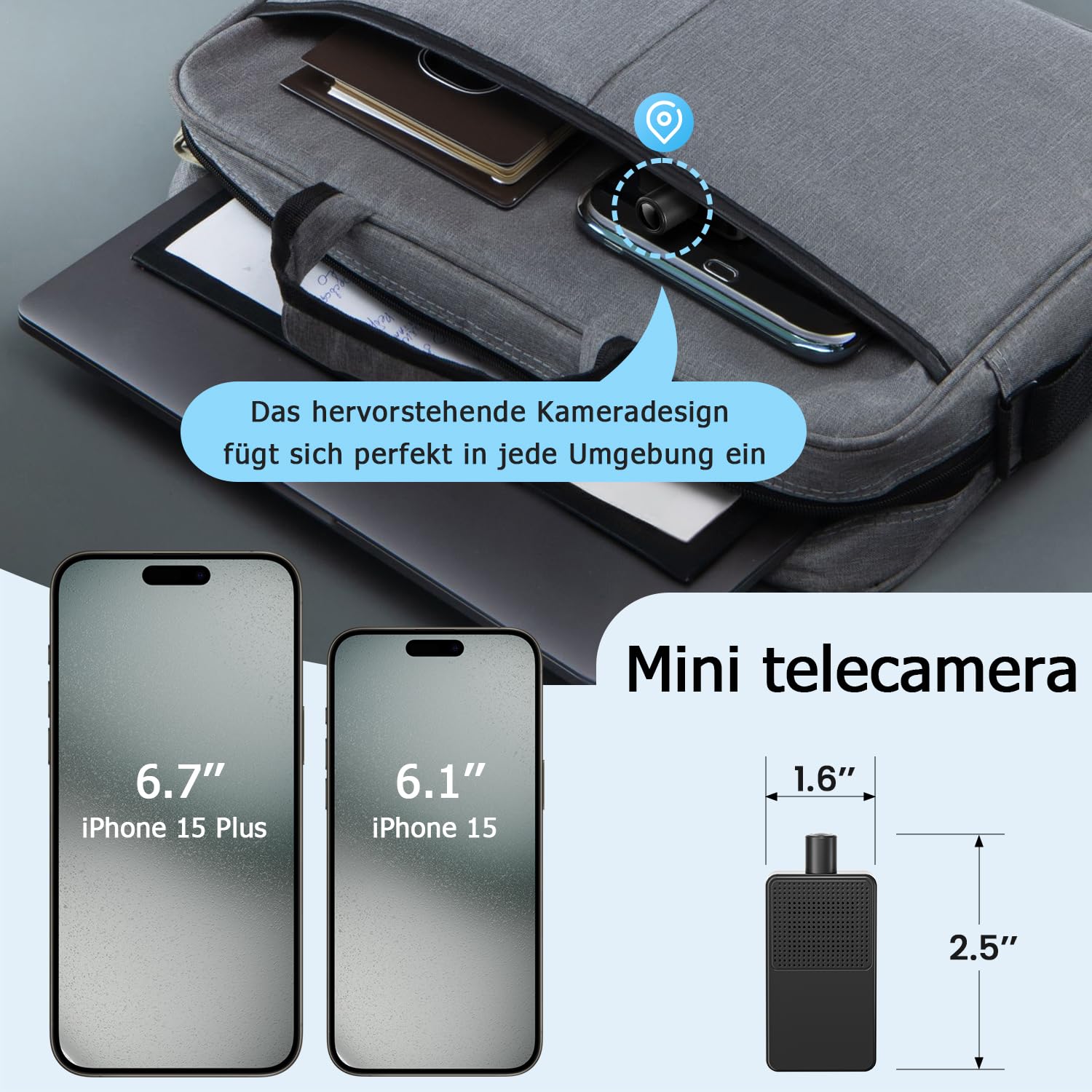 Mini Kamera Überwachung Innen | Überwachungskamera 10hr Akkulaufzeit | Kostenloser Cloud-Speicher, HD Mini Kamera Live Übertragung Handy WLAN, MicroSD Speicherung, Bewegungserkennung & Nachtsicht