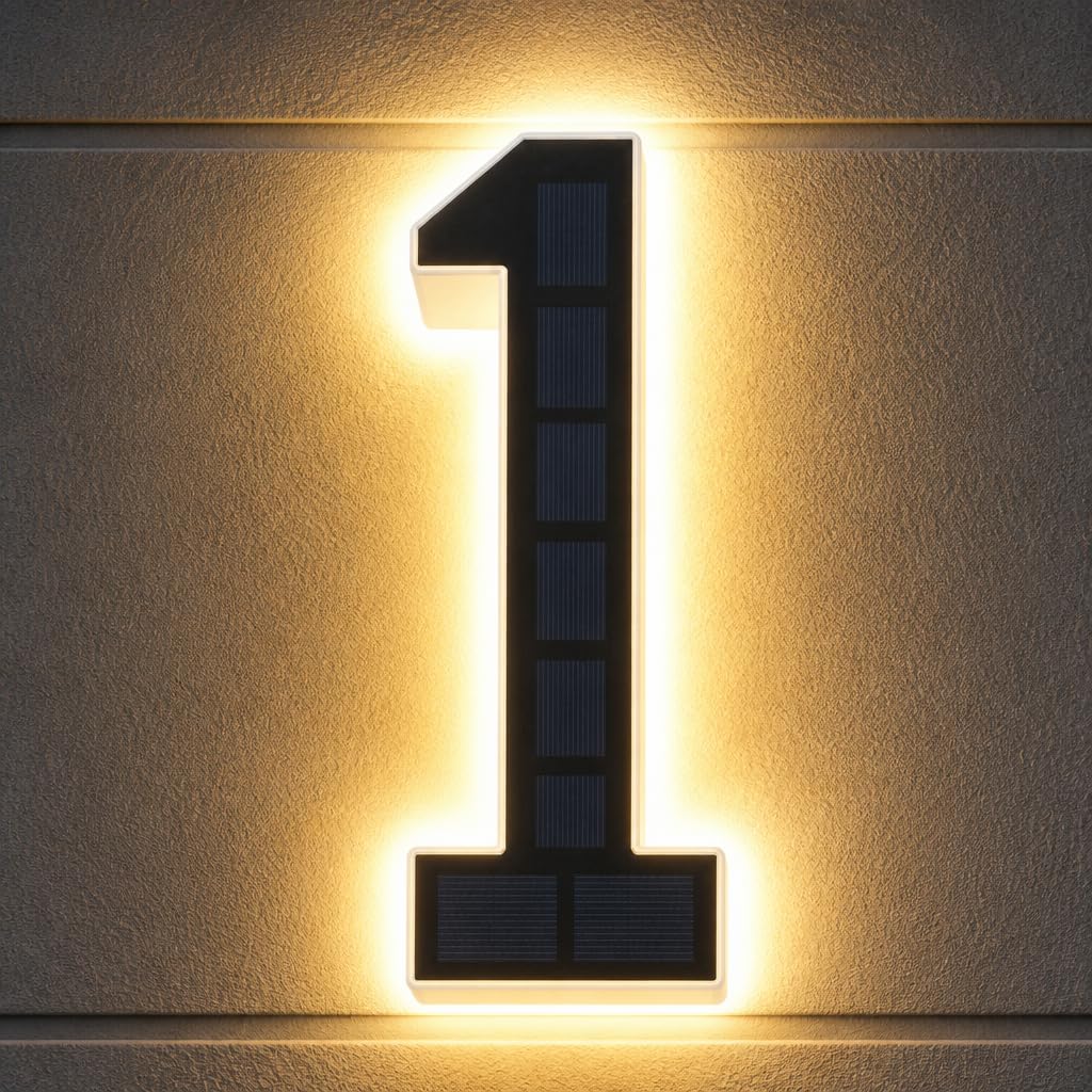 Wasserdichte Solar Hausnummer Beleuchtet für den Außenbereich (Number 1, 23cm)