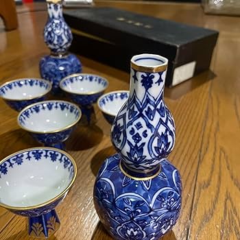 Amazon.co.jp: 瀬戸焼 椿窯 椿絵付け ひょうたん型徳利と高足お