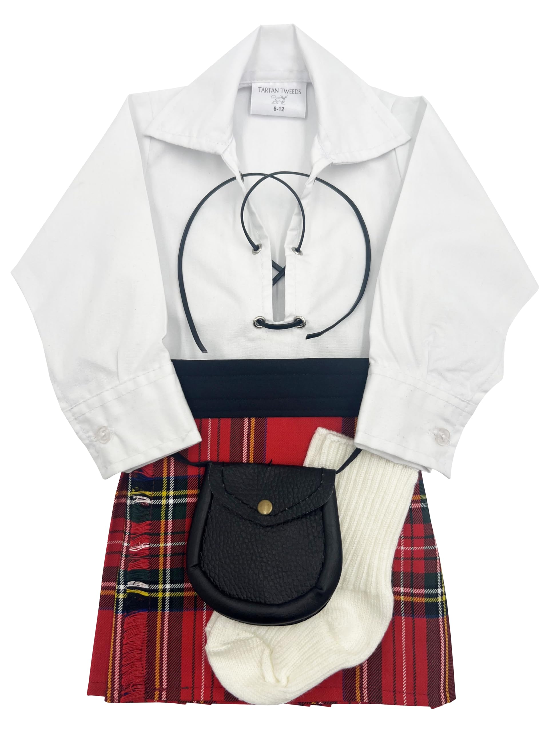 Tartan Tweeds Baby Kilt Outfit, Adjustable Waistband, Shirt, Hose, Sporran, Unisex (Royal Stewart, 6-12 Months)