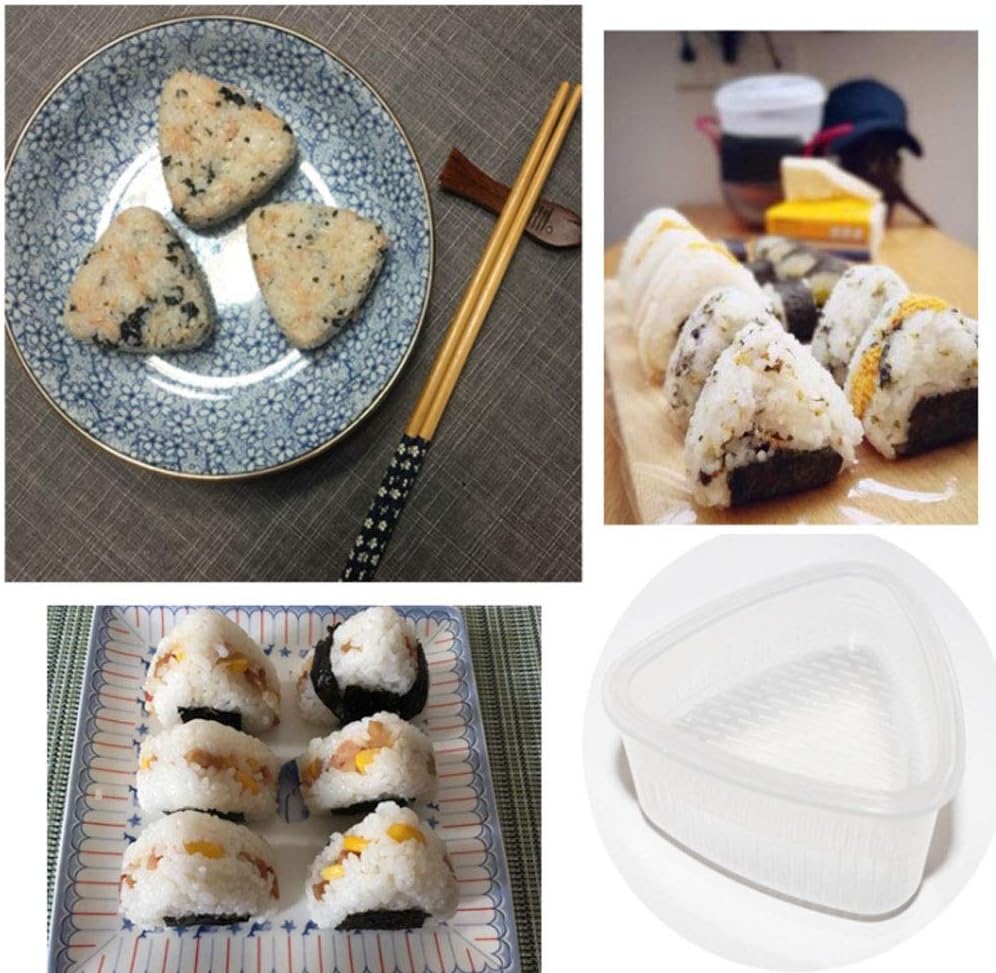 KISEER 6 Pcs Plastic Sushi Mold Case Box Triangle Rice Mold Maker with Lid, White