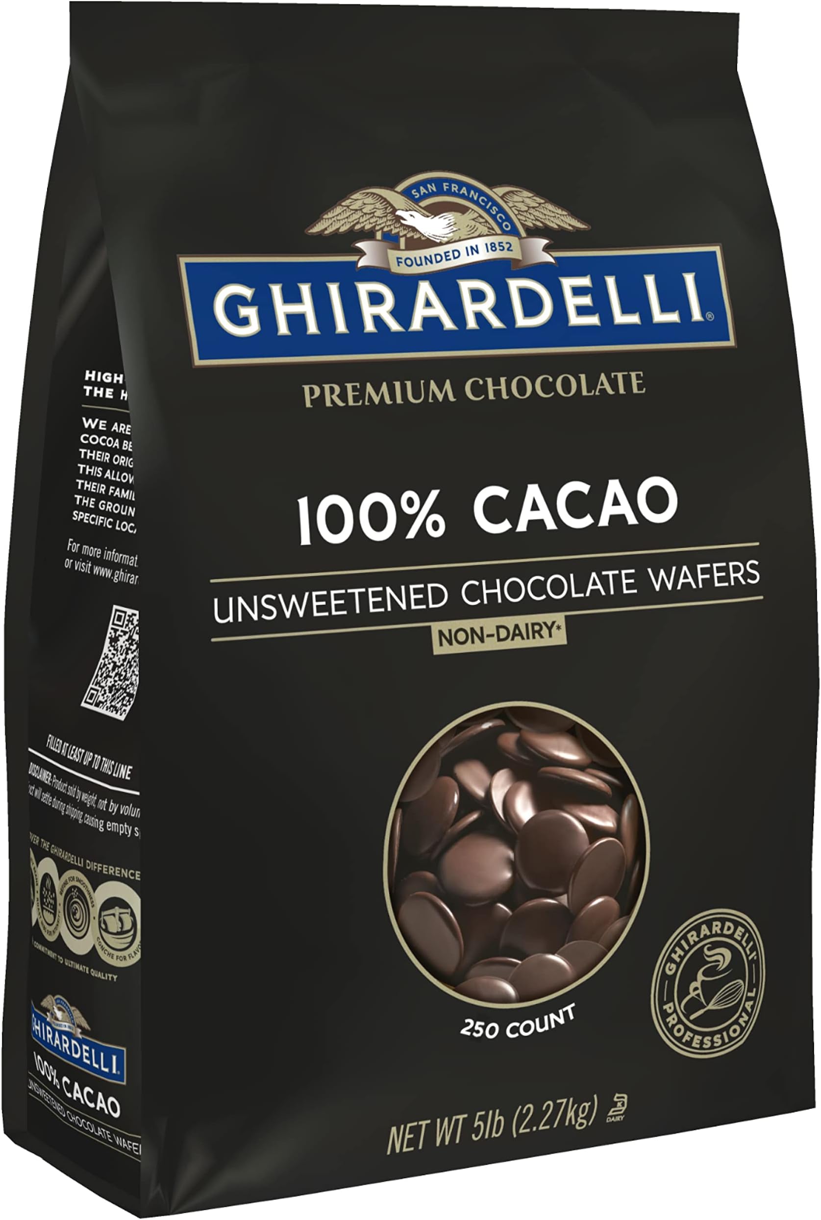 Ghirardelli Chocolate Company 100% Cocoa Wafers Sugar Free 5 Lb Bag (Pack of 1)