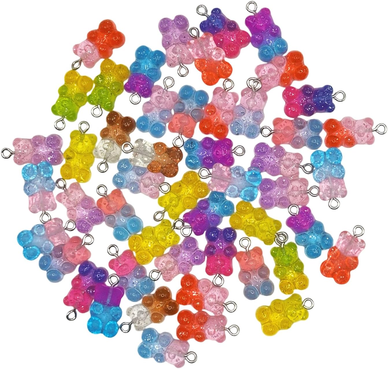50PCS Little Bear Resin Pendants Charms, Gradient Multicolored Resin Pendant with Iron Loop, Animal Ornament, Kawaii Dangle Charms for Necklace Bracelet Earrings Jewelry Making DIY Crafts - Image 5