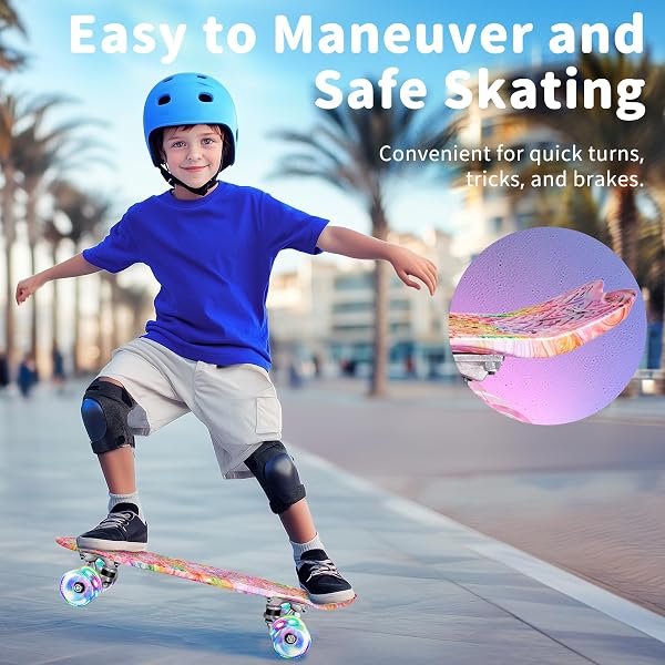 BELEEV Skateboard Complete 22 x 6 Inch Mini, para Niños, Adolescentes, Principiantes, Ruedas con luz LED de PU con Herramienta en T para Patines Todo en Uno, Monopatín 55cm - 3