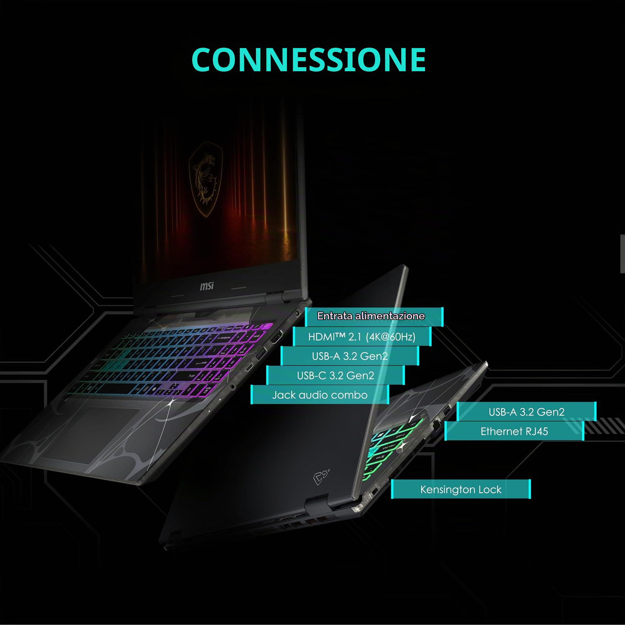 MSI Cyborg 15 PC portatile da gaming 15,6" FHD 144Hz - NVIDIA GeForce RTX 5050 8GB - Intel Core 5-210H - 16GB DDR5 RAM - 512GB SSD - Windows 11 Famiglia - Ultra Sottile Laptop Gamer