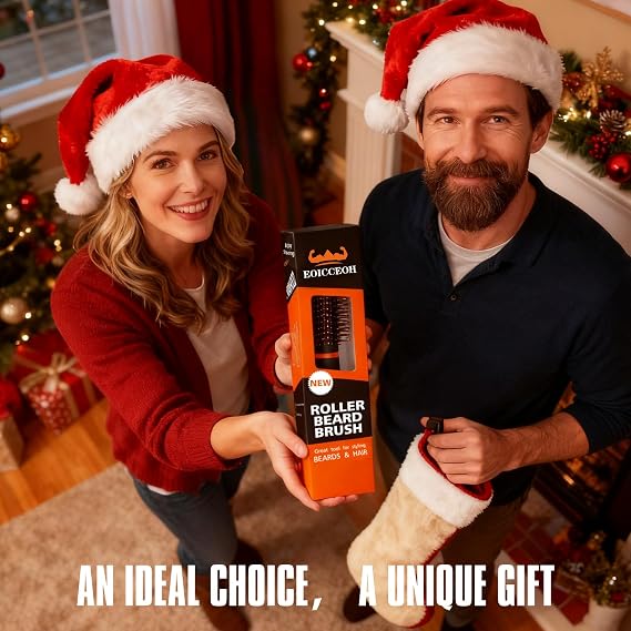 Round Beard Brush, Superior Grooming Tool for Styling Hair or Beard for Men, Round Bristle Heat-Resistant Curling Comb for Blow Drying, The Better Brush for All Hair Beard or Curls Types