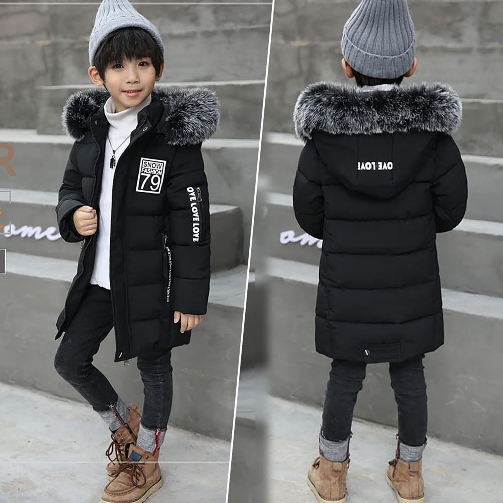 Doudoune d'hiver chaude et rembourrée pour garçons - Parka épaisse et confortable pour enfants - Vêtement d'extérieur décontracté pour l'école
