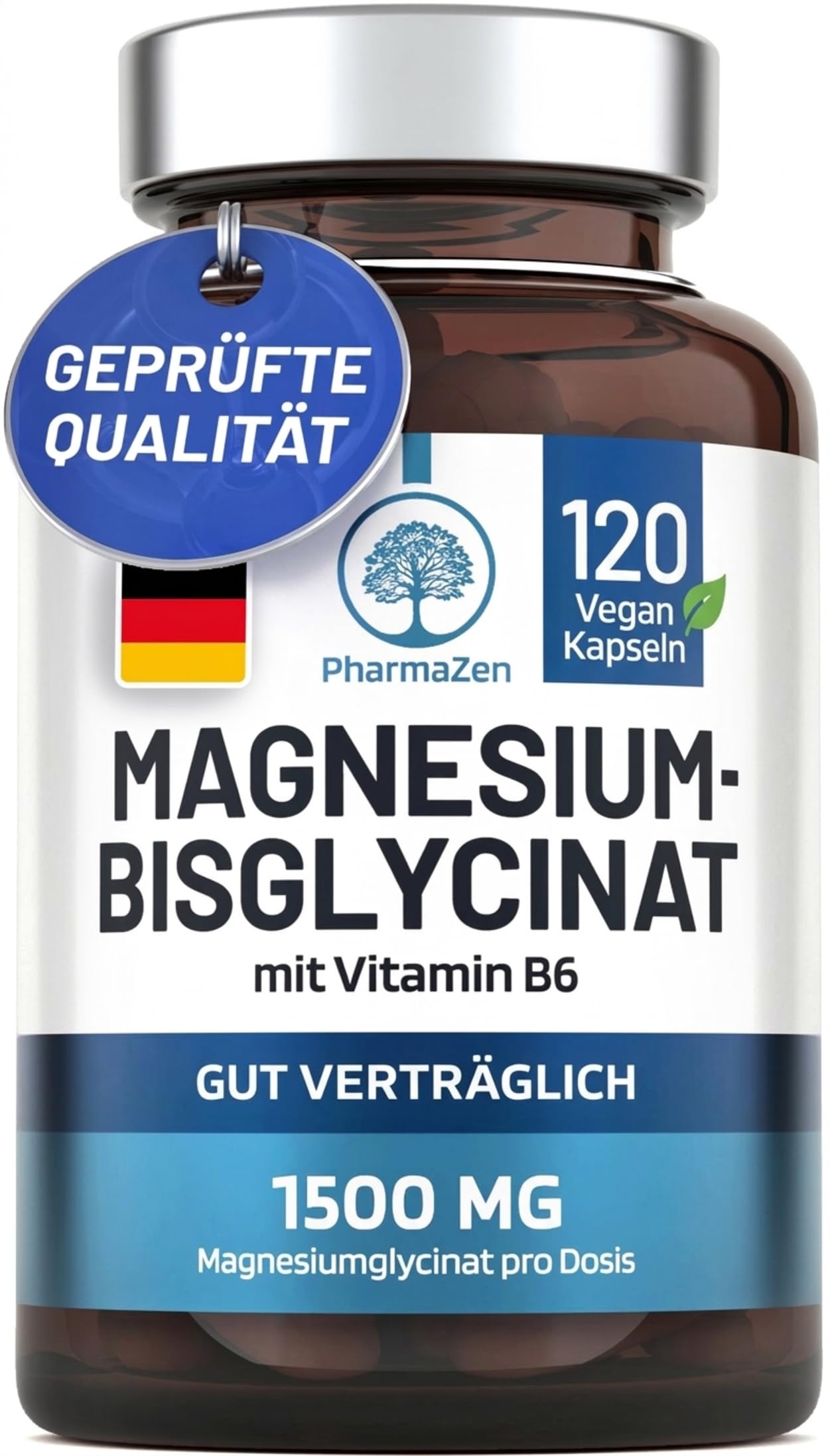 Magnesium Bisglycinat mit Vitamin B6 – Hochdosiert 1500 mg - 120 Kapseln