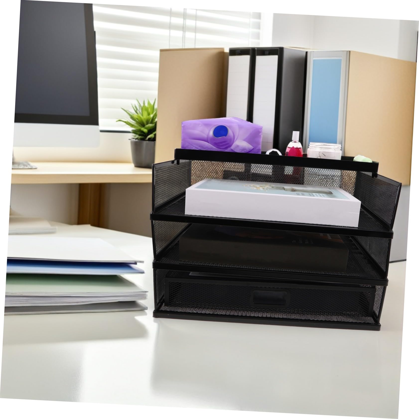 Operitacx Organizador de Escritorio Metálico con Apilables Resistente para Almacenamiento de Archivos y Papeles Oficina o Escuela