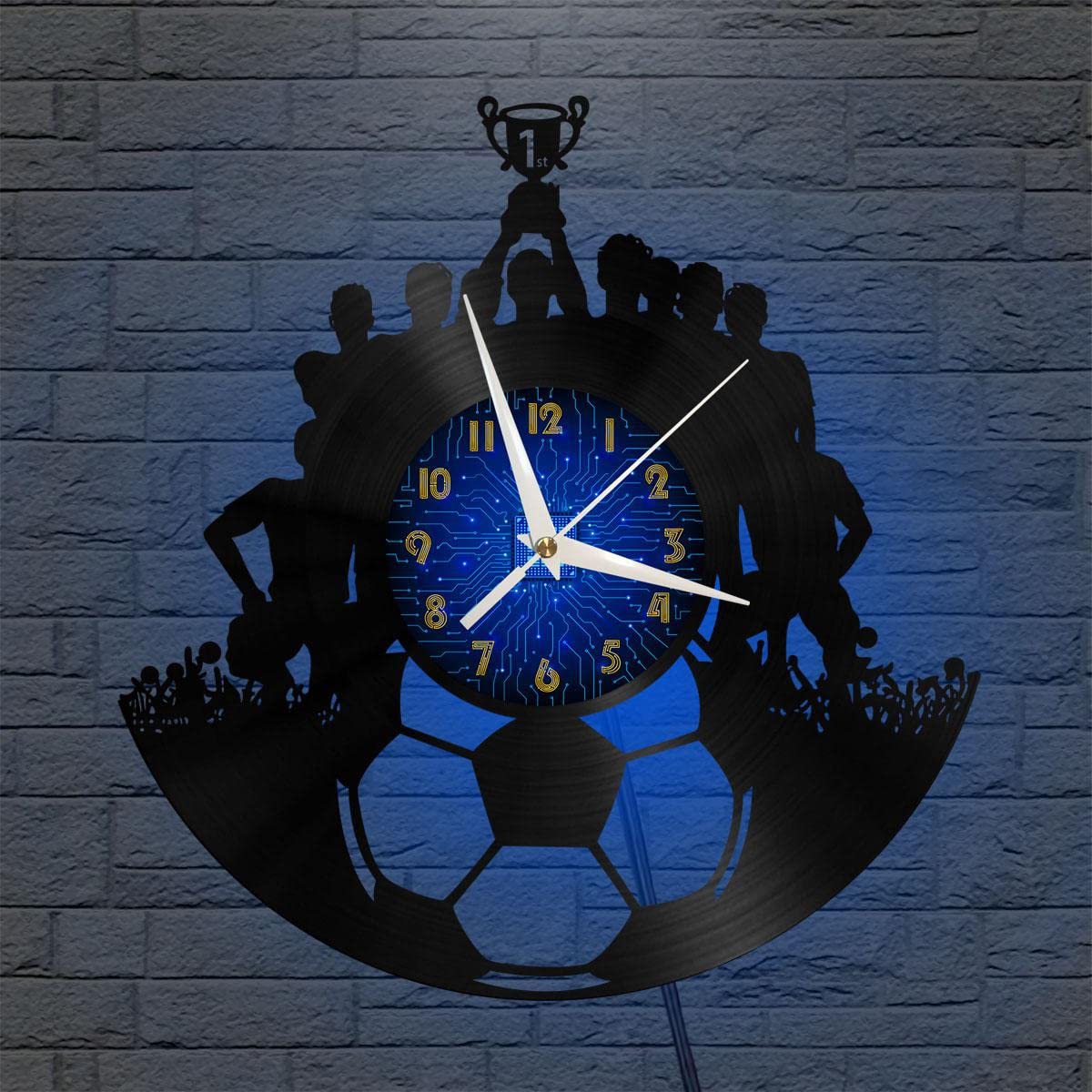 Horloge murale vinyle football 12 pouces lumineuse noir LED salon