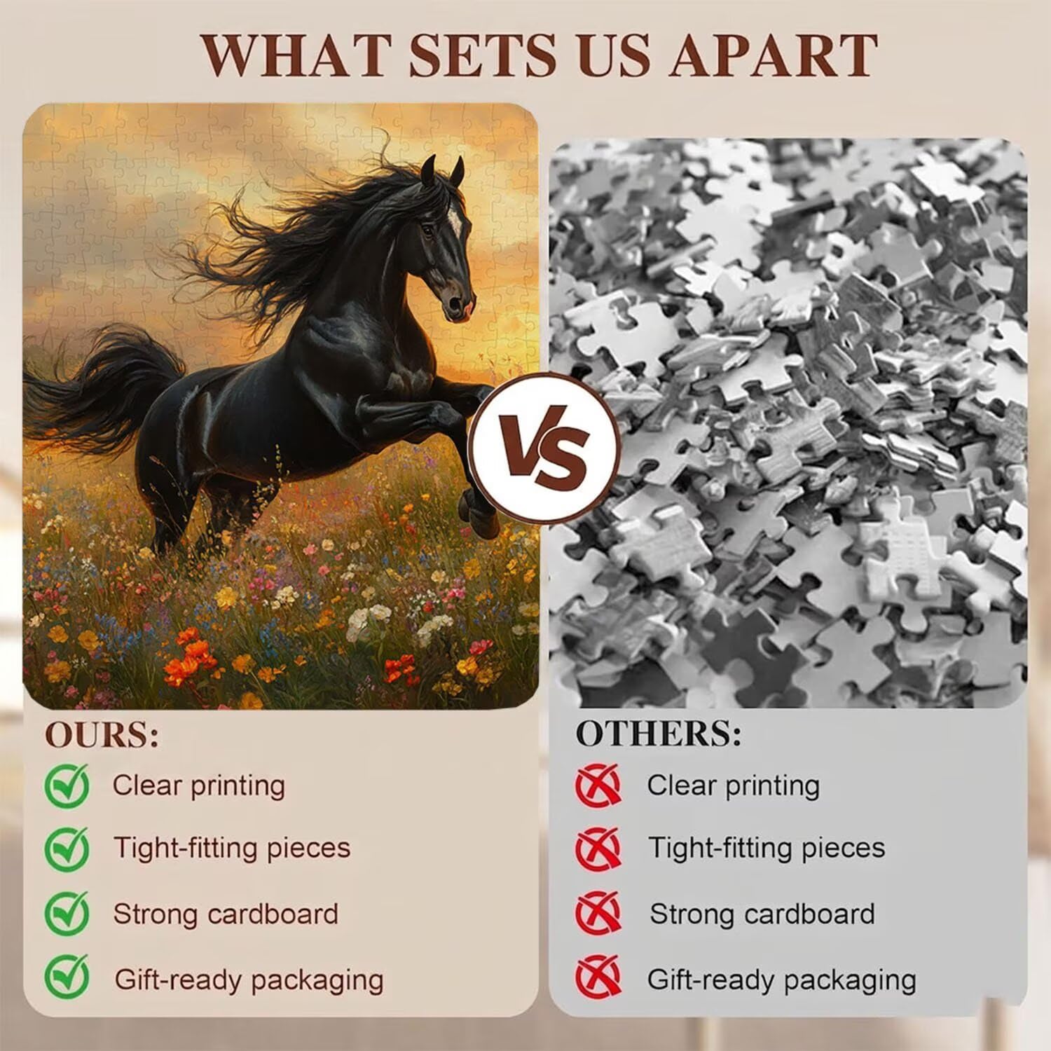 cavallo prato-2 Puzzle 1500 Pezzi per Adulti, Puzzle in Legno - Collezione Classica con Poster Incluso -Sfida di Concentrazione e Passatempo Antistress, Gioco Educativo per Famiglia, 87 x 57 cm f0-656