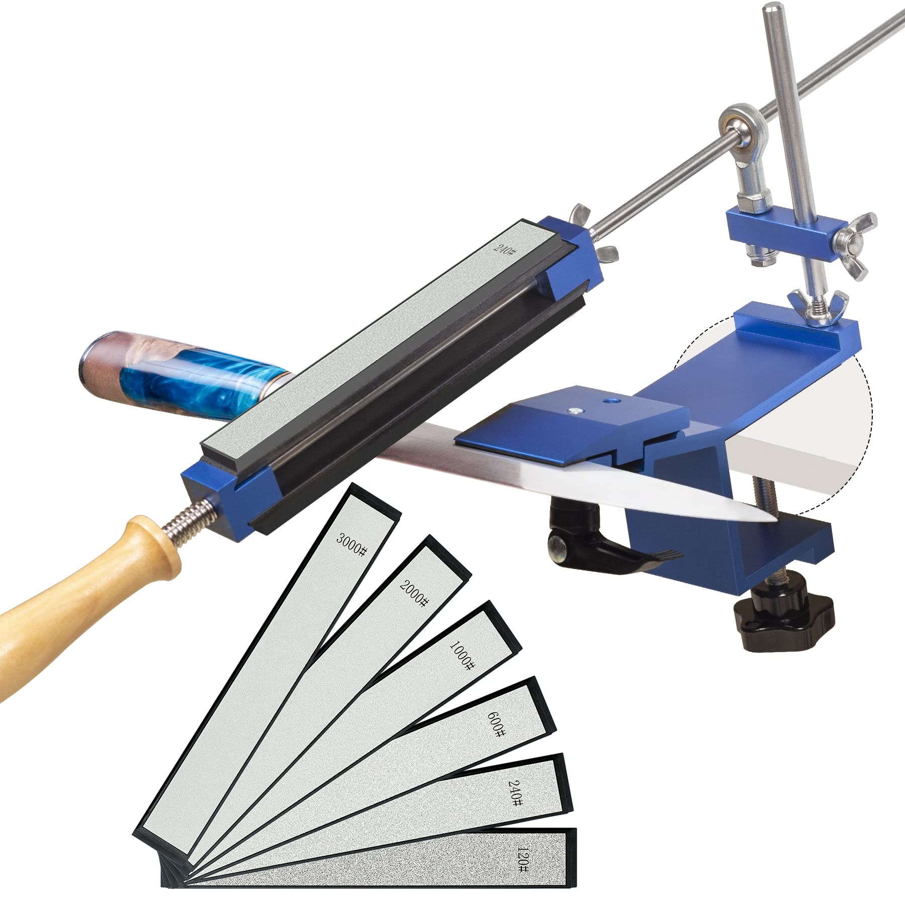 Afiladores de Cuchillos, CWOVRS Kit de Afilador de Cuchillos de Abrazadera Rápida Kit de Sistema de Afilado de Cuchillos de ángulo Fijo con Sistema de Sujeción Abrasivo para Pulido Fino, 6 diamantes