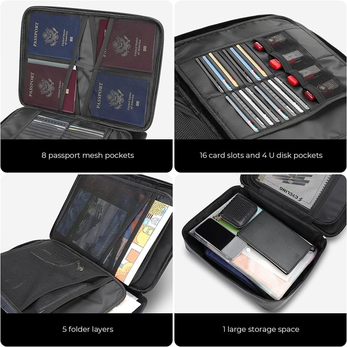 Fireproof Large Capacity File Bag Document Storage Box with Code Lock, Waterproof Multi-Layer Safe Organizer Bag for Important Documents, Passport, Certificates and Valuables (Silver)