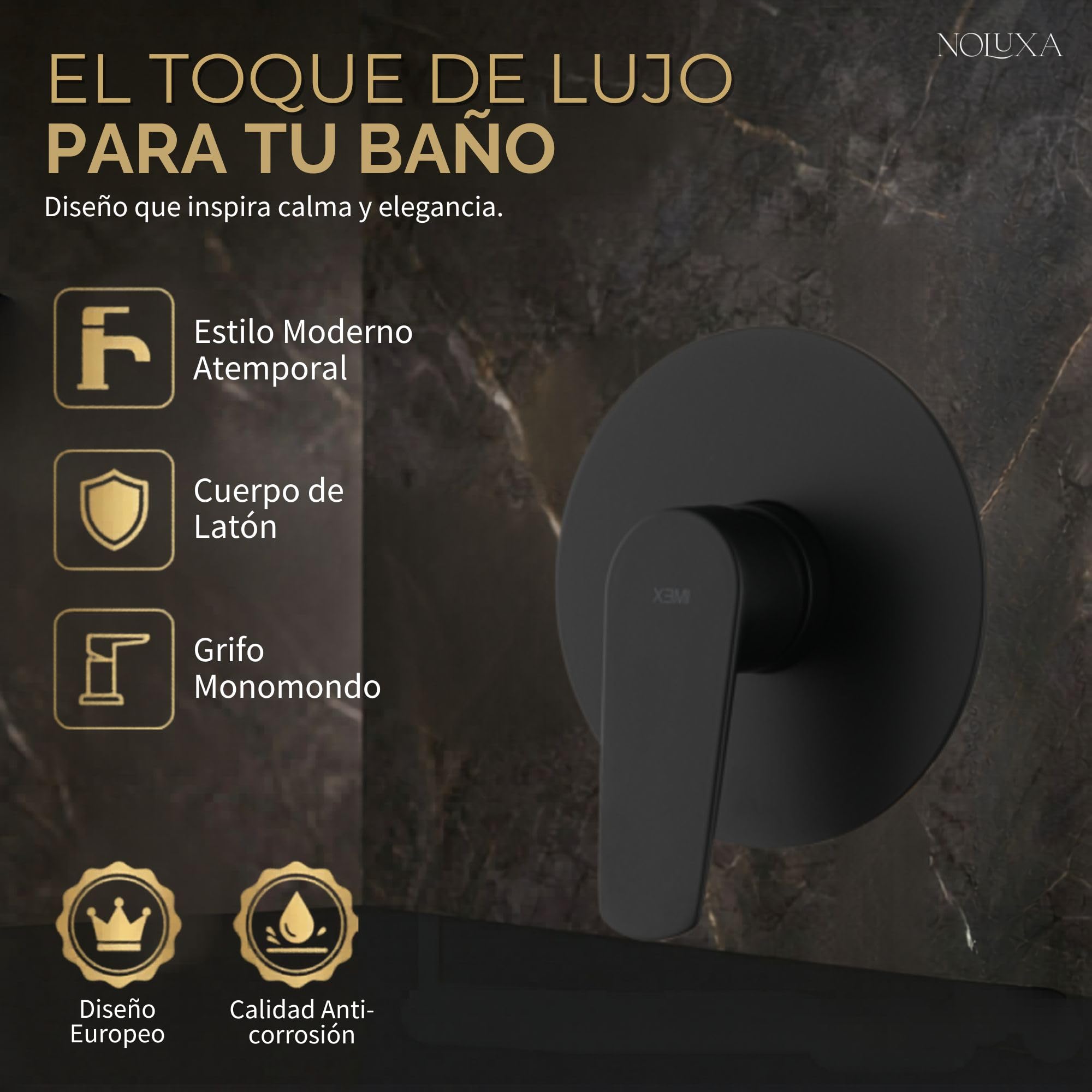 IMEX - Ducha Empotrada Negra Monomando | Conjunto de Grifería Empotrado con Rociador Antical Efecto Lluvia | Columna Ducha Empotrada con Grifo en Latón y Acero Inox S.304 (SIN ALCACHOFA)