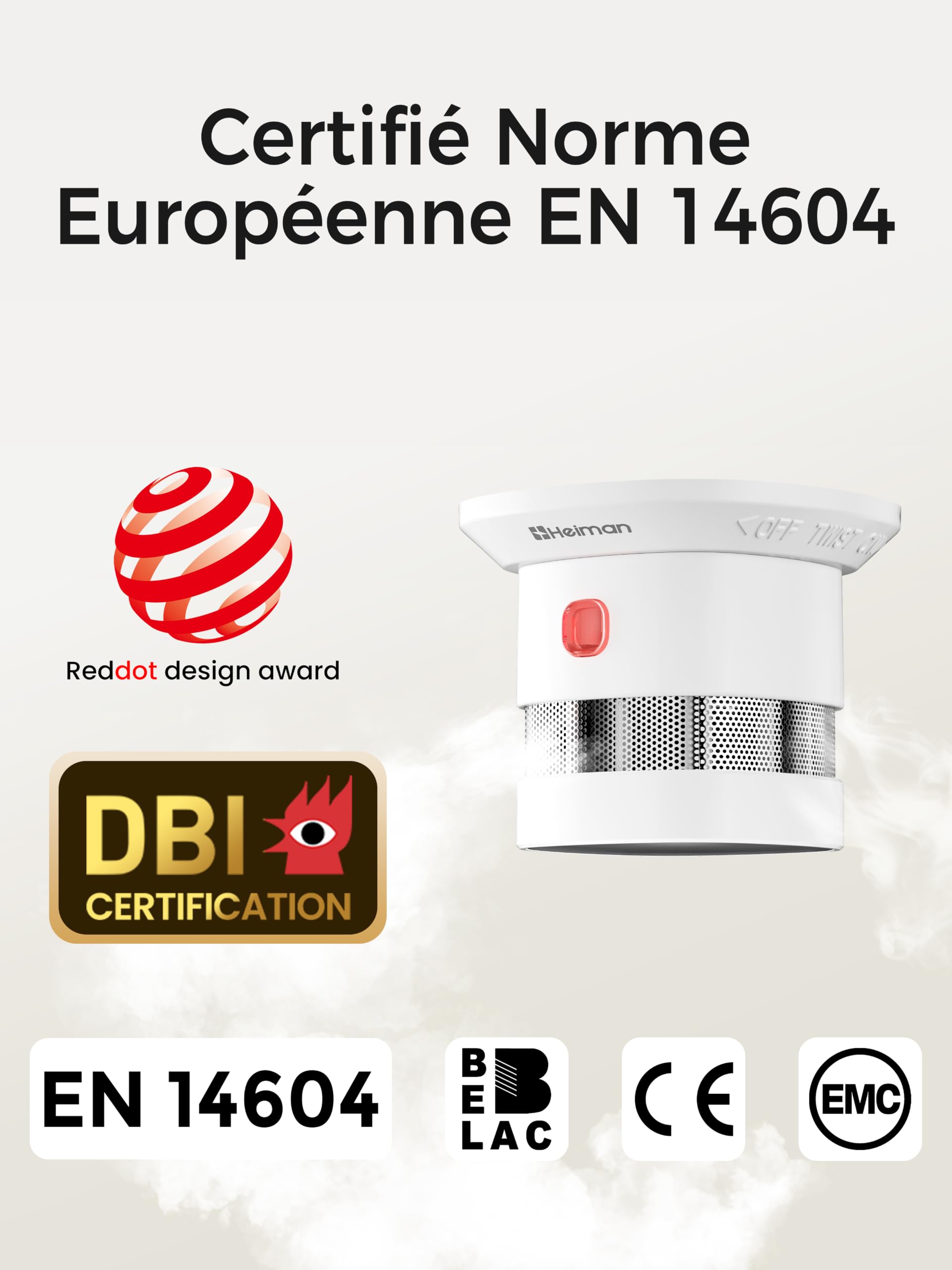Heiman Detecteur de fumée Zigbee 3.0, Pile remplaçable 5 Ans, HS1SA-E Plus | Hub Zigbee requis, Home Assistant ZHA/Z2M, support magnétique inclus, certifié DBI & EN14604, lot de 3